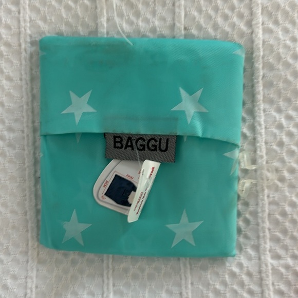 2 NWT IMITATION BAGGU foldable TOTE bags - turquoise/stars & Pink stripes - Picture 2 of 10